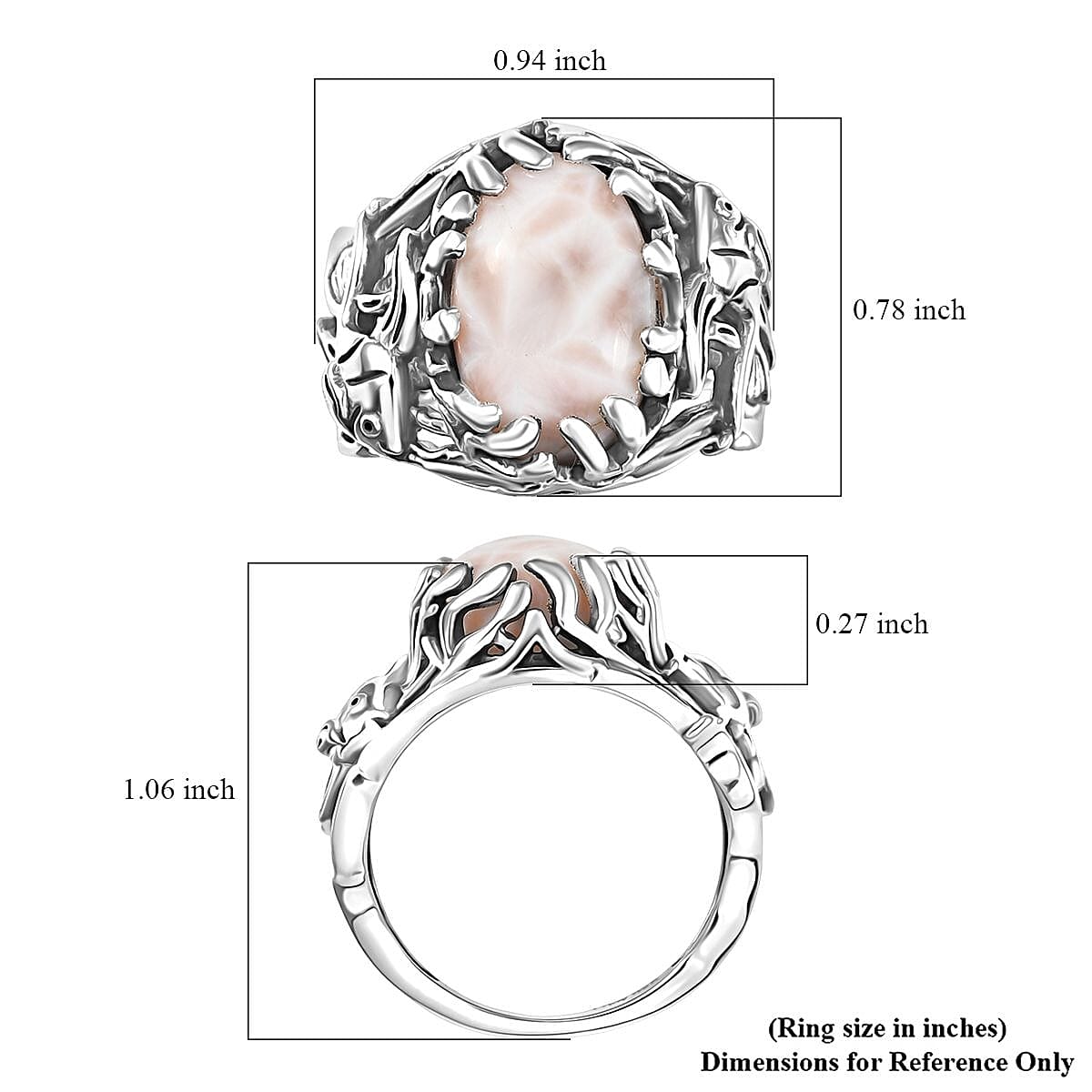D'Joy Artisan Crafted Pink Natrolite 7.65 ctw Fish Ring in Sterling Silver (Size 8.0) image number 5