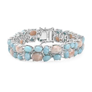 D'Joy Pink Natrolite and Multi Gemstone 37.00 ctw Dolphin Bracelet in Rhodium Over Sterling Silver (6.50 In)