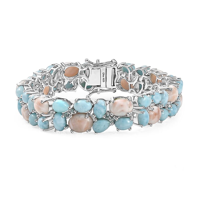 D'Joy Pink Natrolite and Multi Gemstone 37.00 ctw Dolphin Bracelet in Rhodium Over Sterling Silver (6.50 In)