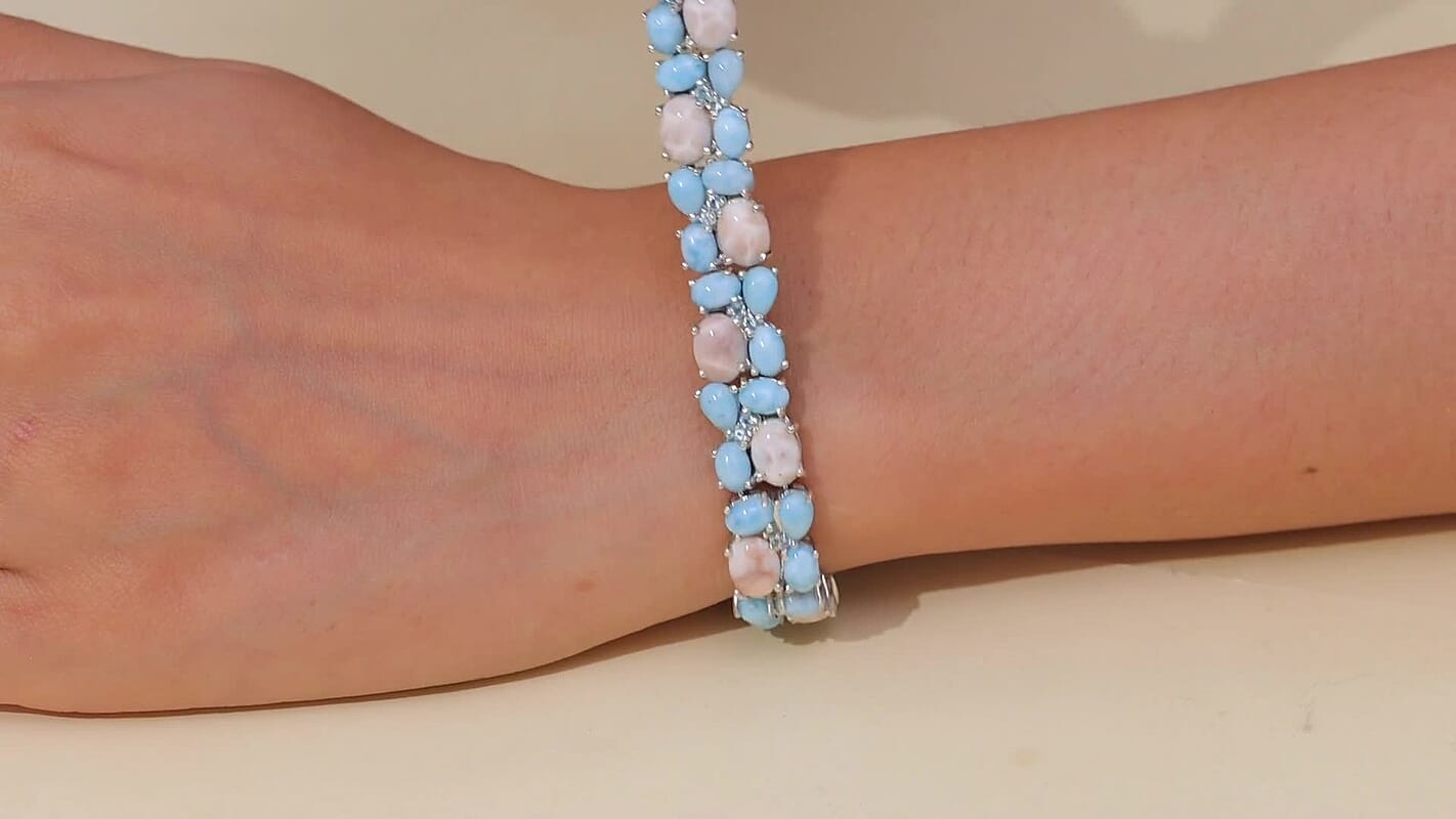 D'joy Natrolite and Multi Gemstone 37.00 ctw Dolphin Bracelet in Rhodium Over Sterling Silver (6.50 In)