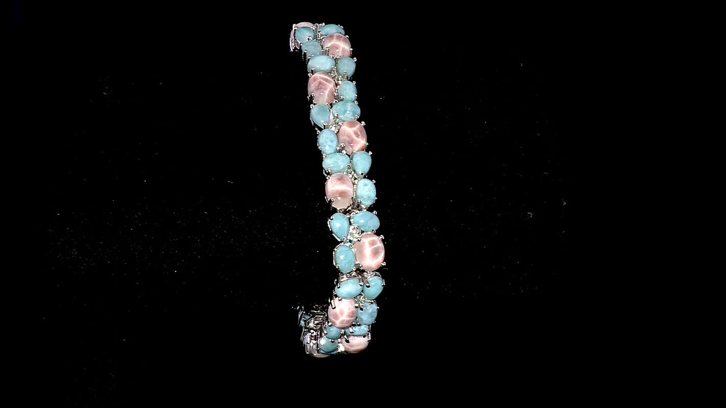 D'joy Natrolite and Multi Gemstone 37.00 ctw Dolphin Bracelet in Rhodium Over Sterling Silver (6.50 In)