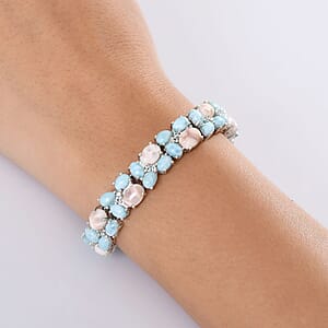 D'Joy Pink Natrolite and Multi Gemstone 37.00 ctw Dolphin Bracelet in Rhodium Over Sterling Silver (6.50 In)