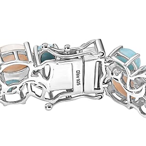 D'Joy Pink Natrolite and Multi Gemstone 37.00 ctw Dolphin Bracelet in Rhodium Over Sterling Silver (6.50 In)