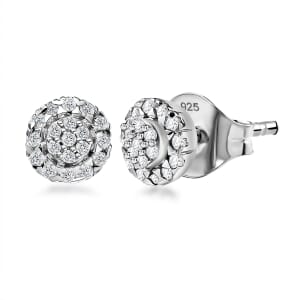 D'Joy Diamond 0.23 ctw Bloomig Flower Stud Earrings in Rhodium Over Sterling Silver 