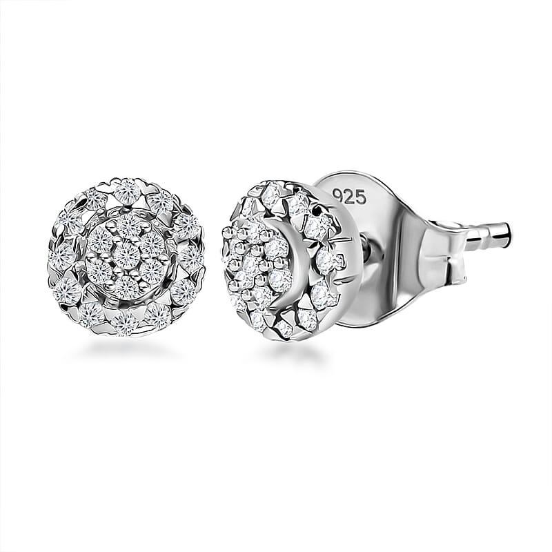 D'Joy Diamond 0.23 ctw Blooming Flower Stud Earrings in Rhodium Over Sterling Silver
