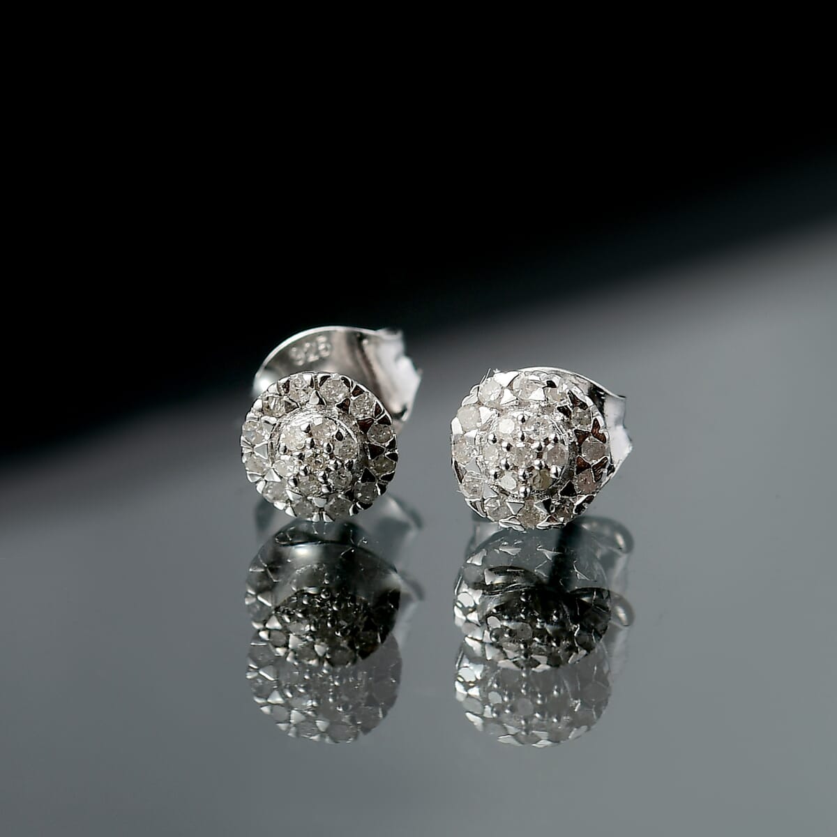 D'Joy Diamond 0.23 ctw Bloomig Flower Stud Earrings in Rhodium Over Sterling Silver  image number 1
