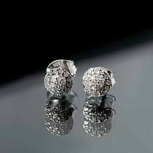 D'Joy Diamond 0.23 ctw Blooming Flower Stud Earrings in Rhodium Over Sterling Silver 