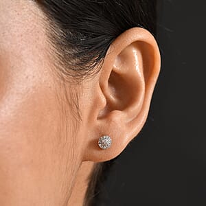 D'Joy Diamond 0.23 ctw Blooming Flower Stud Earrings in Rhodium Over Sterling Silver 