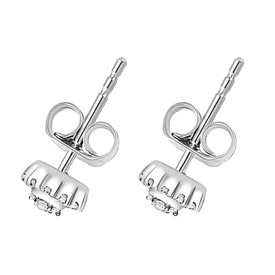 D'Joy Diamond 0.23 ctw Blooming Flower Stud Earrings in Rhodium Over Sterling Silver