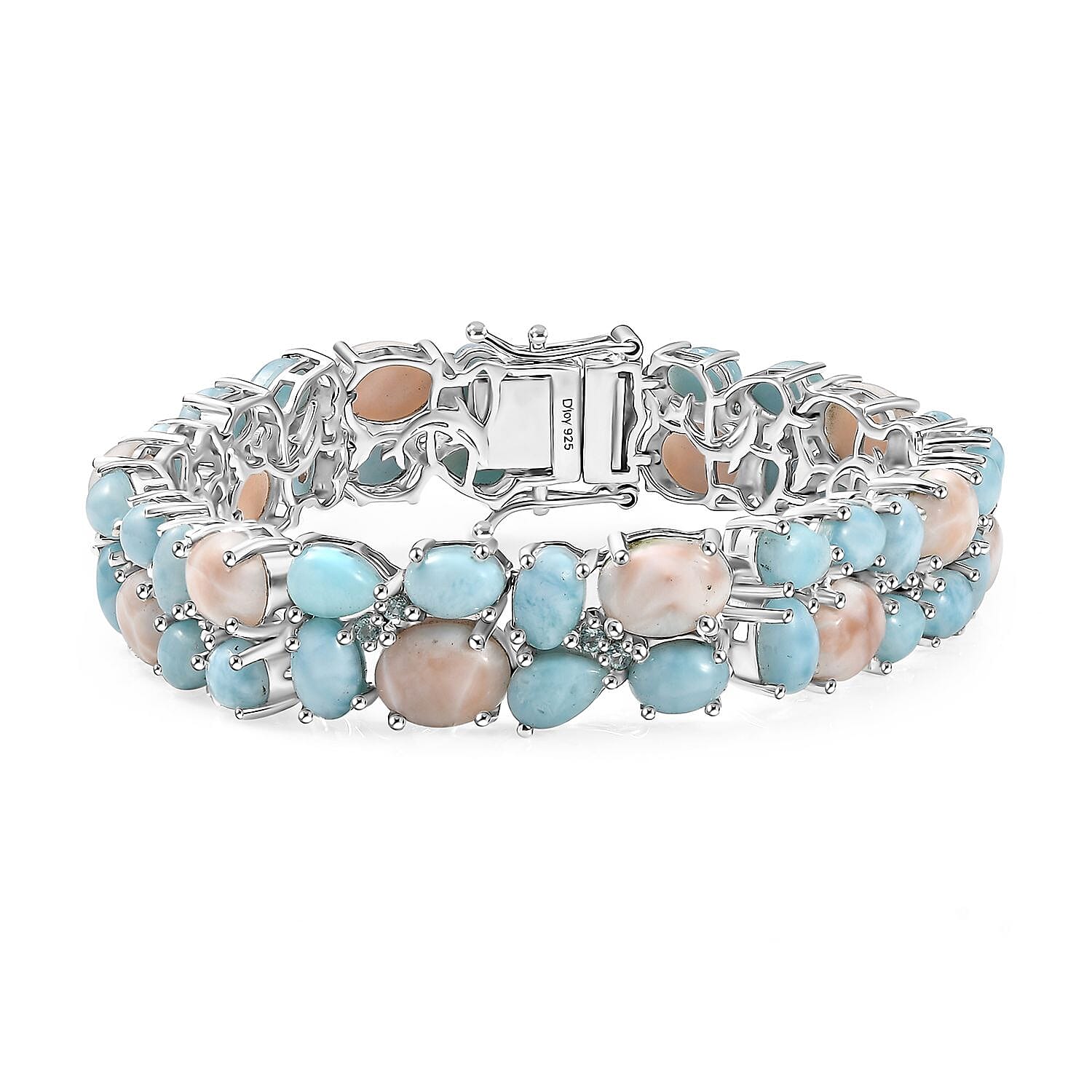 D'Joy Pink Natrolite and Multi Gemstone 42.40 ctw Dolphin Dance Bracelet in Rhodium Over Sterling Silver (7.25 In)