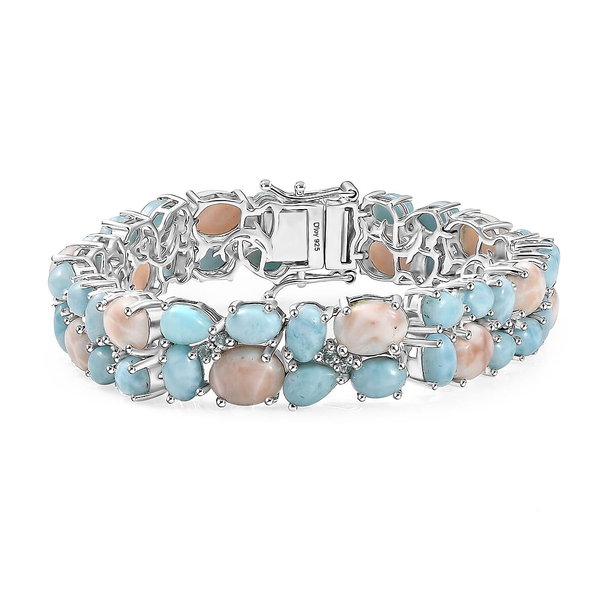 D'Joy Pink Natrolite and Multi Gemstone 42.40 ctw Dolphin Dance Bracelet in Rhodium Over Sterling Silver (7.25 In) image number 0