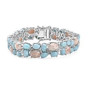 D'Joy Pink Natrolite and Multi Gemstone 42.40 ctw Dolphin Dance Bracelet in Rhodium Over Sterling Silver (7.25 In)