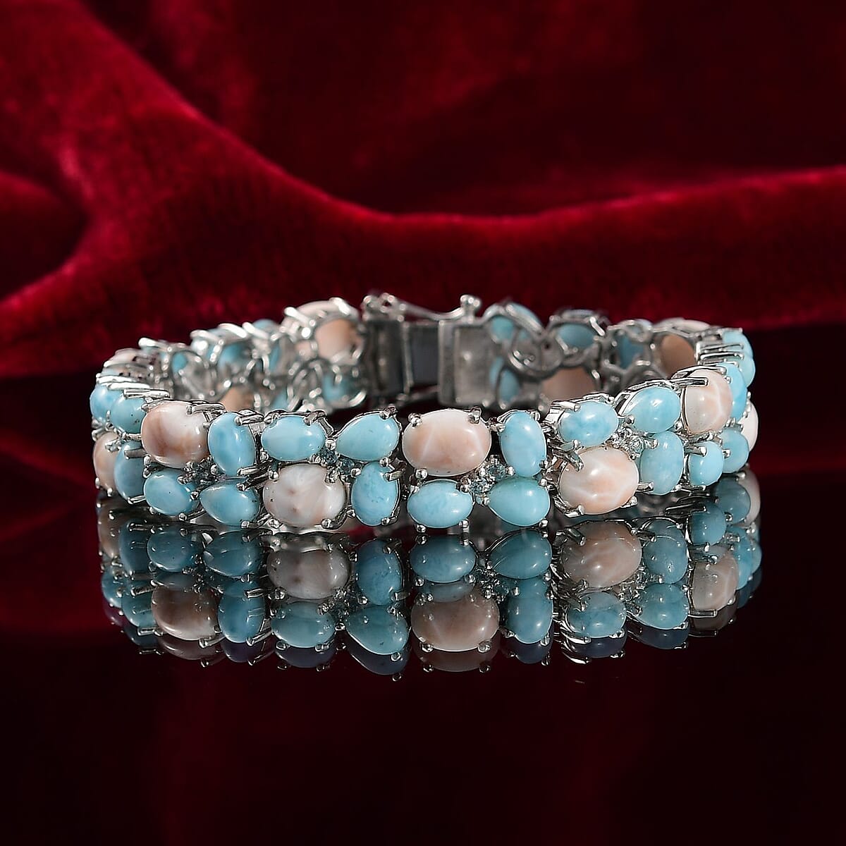 D'Joy Pink Natrolite and Multi Gemstone 42.40 ctw Dolphin Dance Bracelet in Rhodium Over Sterling Silver (7.25 In) image number 1