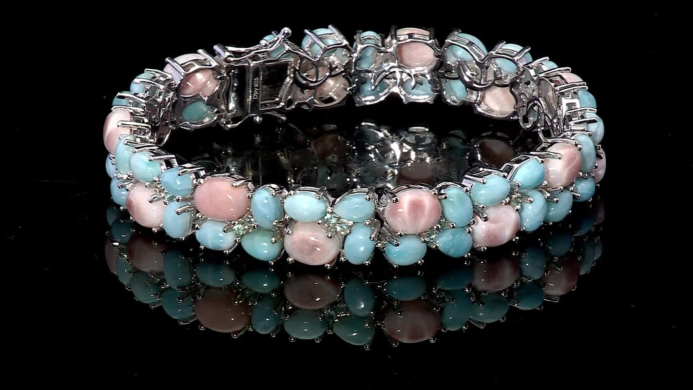 D'joy Natrolite and Multi Gemstone 37.00 ctw Dolphin Bracelet in Rhodium Over Sterling Silver (6.50 In)