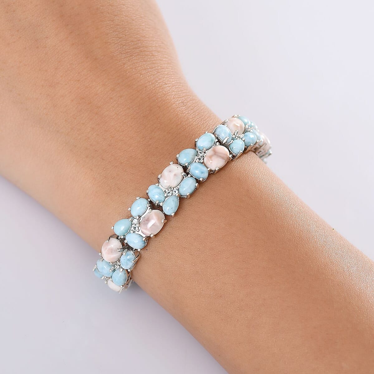 D'Joy Pink Natrolite and Multi Gemstone 42.40 ctw Dolphin Dance Bracelet in Rhodium Over Sterling Silver (7.25 In) image number 2