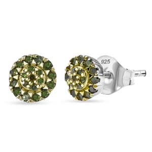 D'Joy Green Diamond 0.23 ctw Bloomig Flower Stud Earrings in Rhodium Over Sterling Silver