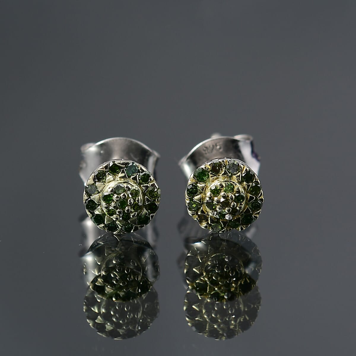 D'Joy Green Diamond 0.23 ctw Bloomig Flower Stud Earrings in Rhodium Over Sterling Silver image number 1