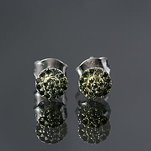 D'Joy Green Diamond 0.23 ctw Blooming Flower Stud Earrings in Rhodium Over Sterling Silver