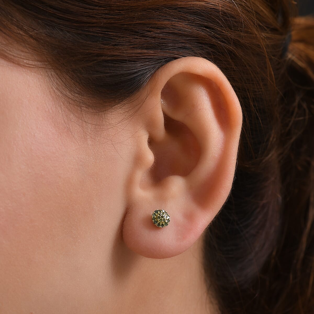 D'Joy Green Diamond 0.23 ctw Bloomig Flower Stud Earrings in Rhodium Over Sterling Silver image number 2