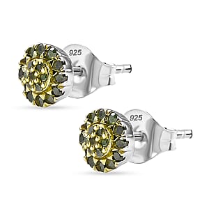 D'Joy Green Diamond 0.23 ctw Blooming Flower Stud Earrings in Rhodium Over Sterling Silver