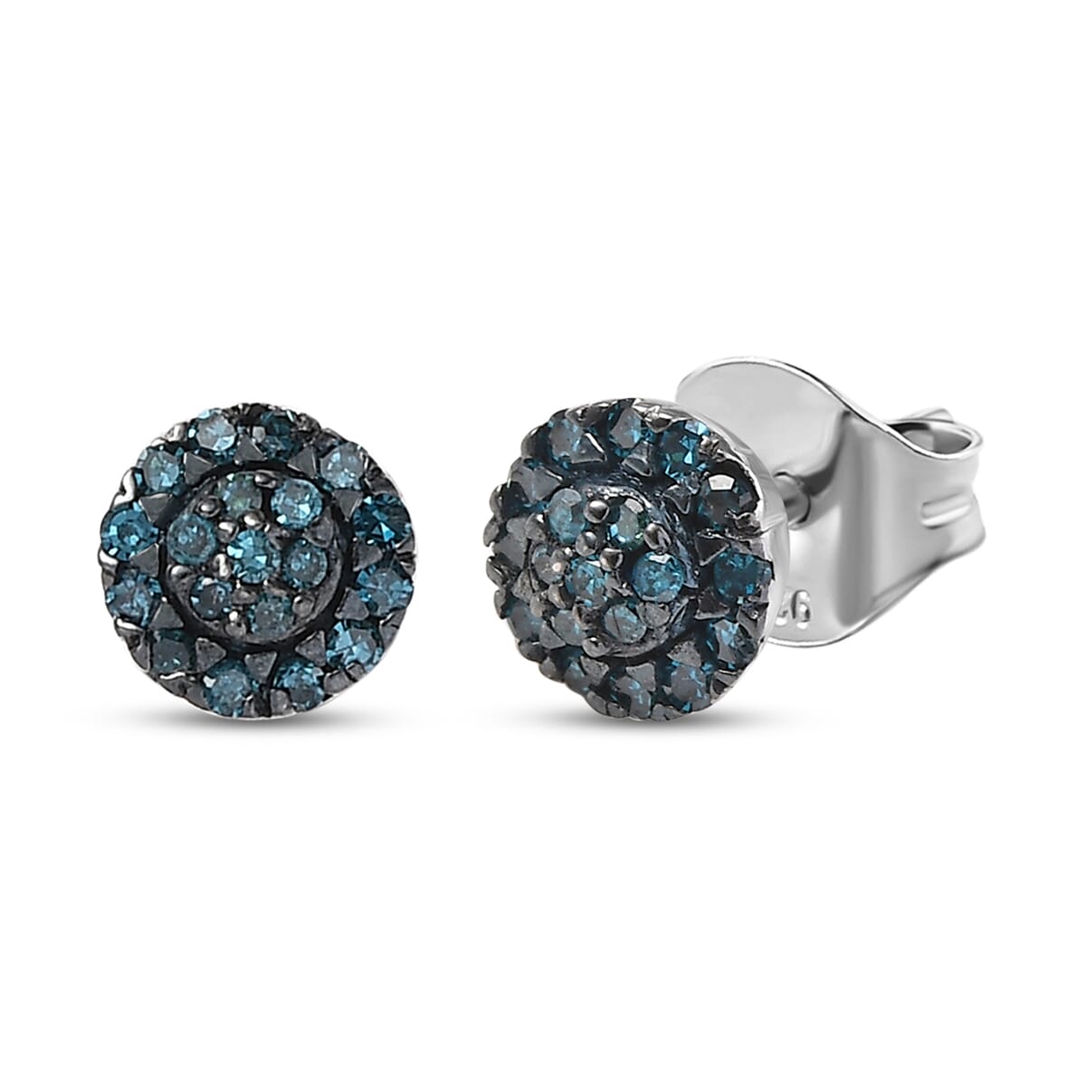 D'Joy Blue Diamond 0.23 ctw Bloomig Flower Stud Earrings in Rhodium Over Sterling Silver image number 0