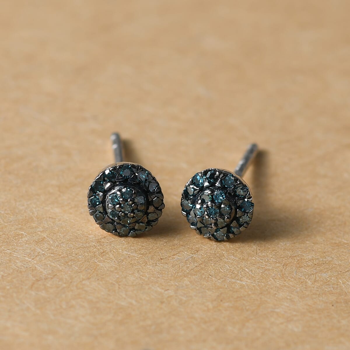 D'Joy Blue Diamond 0.23 ctw Bloomig Flower Stud Earrings in Rhodium Over Sterling Silver image number 1