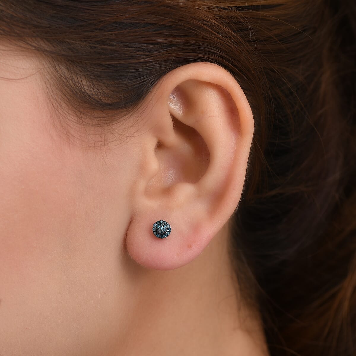 D'Joy Blue Diamond 0.23 ctw Bloomig Flower Stud Earrings in Rhodium Over Sterling Silver image number 2