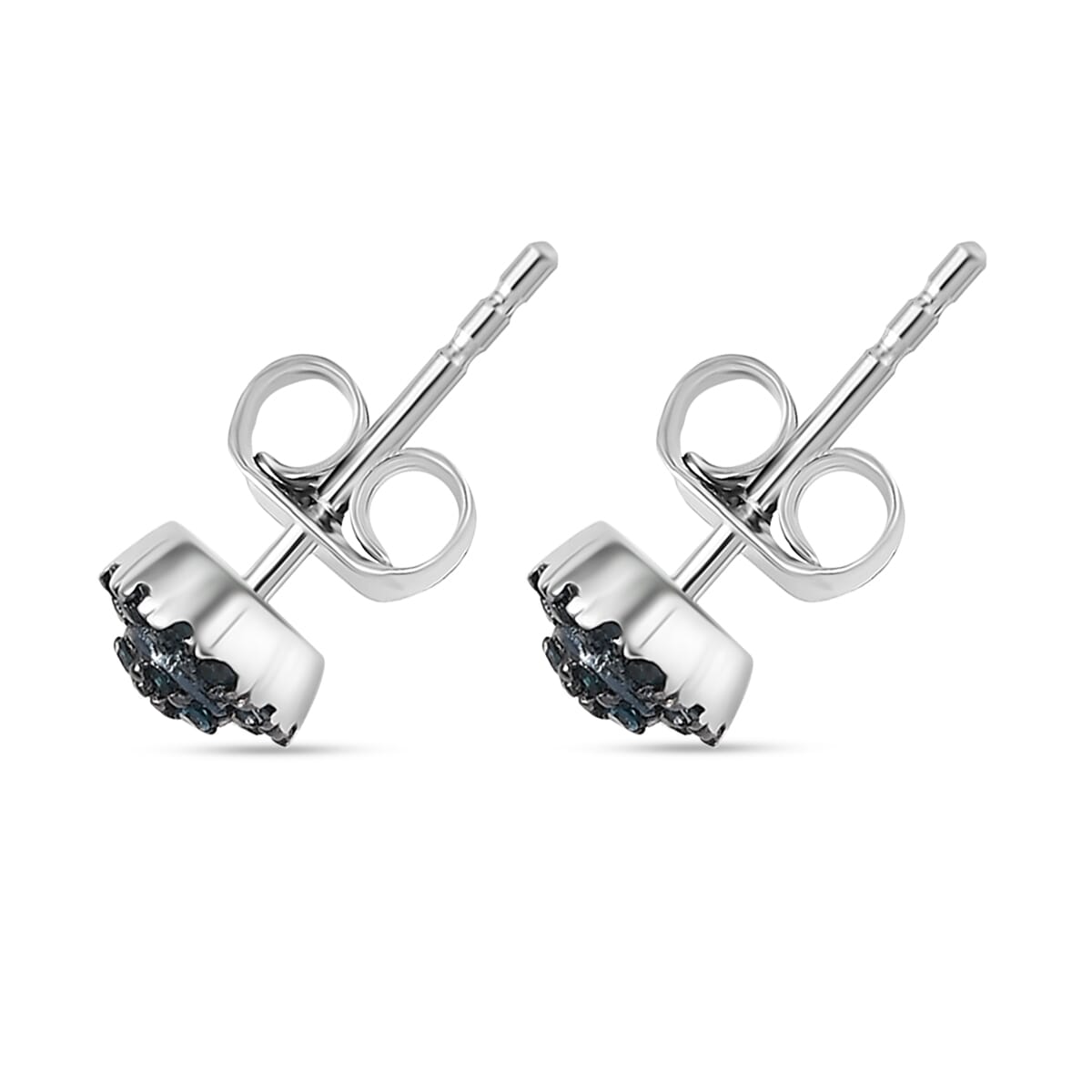 D'Joy Blue Diamond 0.23 ctw Bloomig Flower Stud Earrings in Rhodium Over Sterling Silver image number 3
