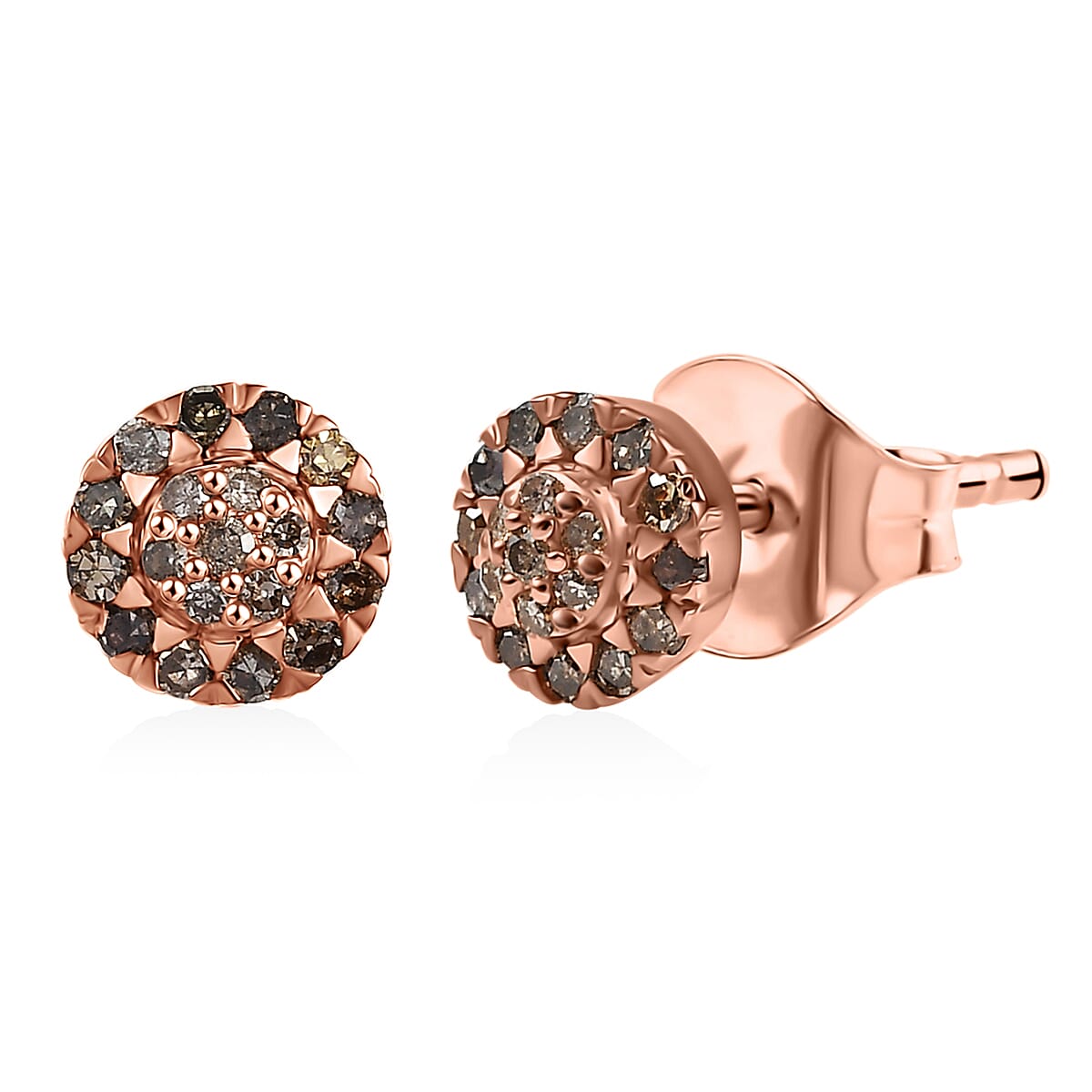 D'Joy Natural Champagne Diamond 0.23 ctw Blooming Flower Stud Earrings in 18K Vermeil Rose Gold Over Sterling Silver image number 0