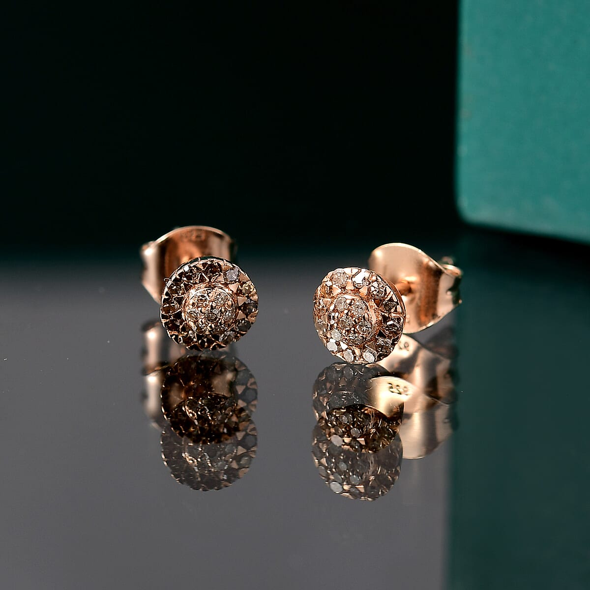 D'Joy Natural Champagne Diamond 0.23 ctw Blooming Flower Stud Earrings in 18K Vermeil Rose Gold Over Sterling Silver image number 1