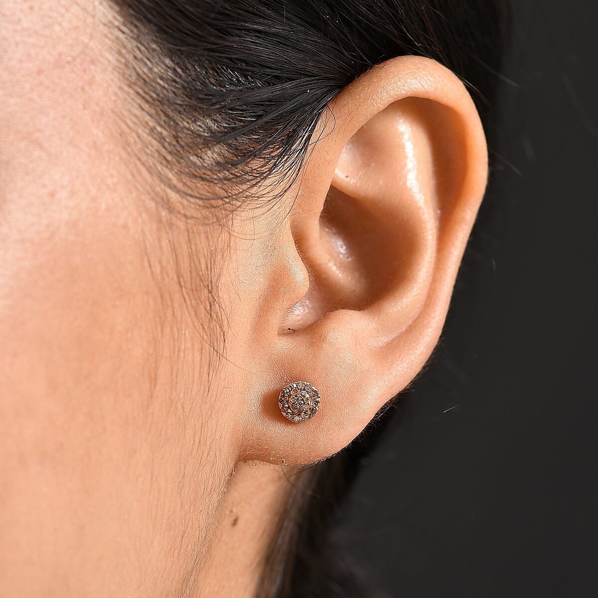 D'Joy Natural Champagne Diamond 0.23 ctw Blooming Flower Stud Earrings in 18K Vermeil Rose Gold Over Sterling Silver image number 2