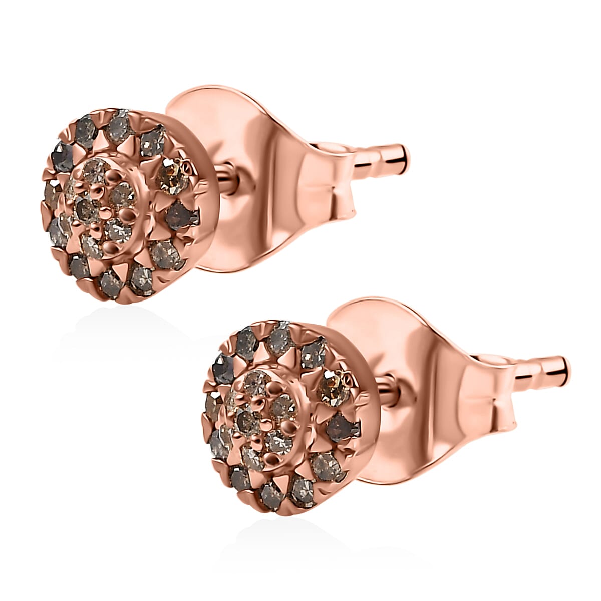 D'Joy Natural Champagne Diamond 0.23 ctw Blooming Flower Stud Earrings in 18K Vermeil Rose Gold Over Sterling Silver image number 3