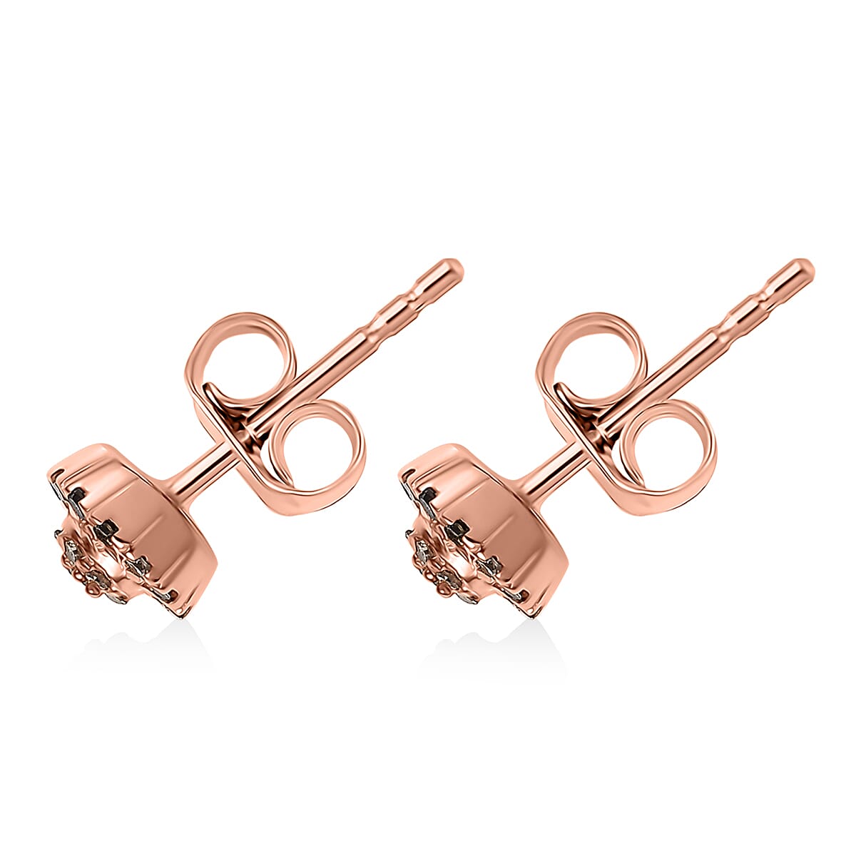 D'Joy Natural Champagne Diamond 0.23 ctw Blooming Flower Stud Earrings in 18K Vermeil Rose Gold Over Sterling Silver image number 4