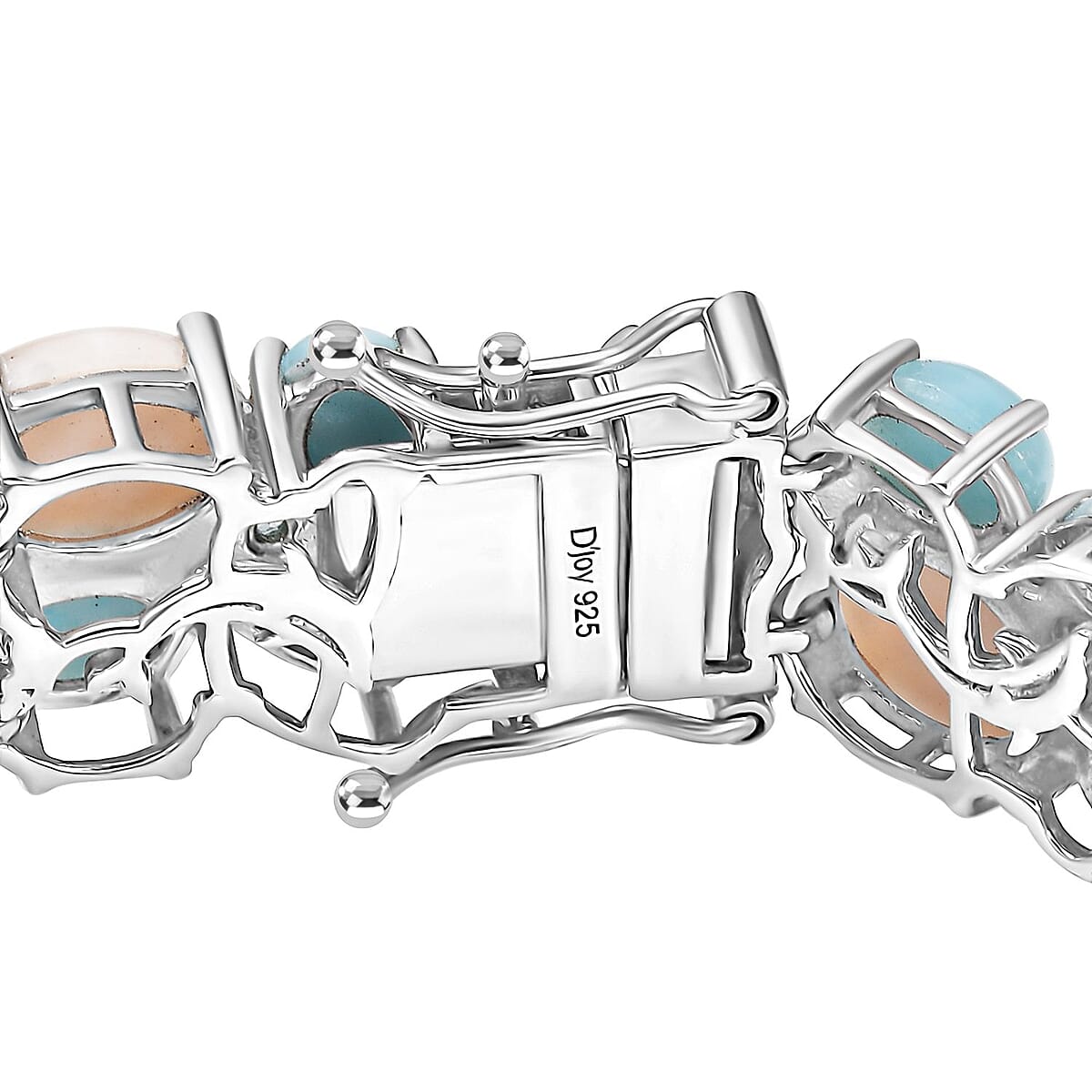 D'Joy Pink Natrolite and Multi Gemstone 45.40 ctw Dolphin Dance Bracelet in Rhodium Over Sterling Silver (8.00 In) image number 3