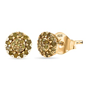 D'Joy Yellow Diamond 0.23 ctw Blooming  Flower Stud Earrings in 18K Vermeil Yellow Gold Over Sterling Silver