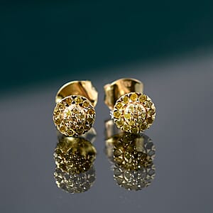 D'Joy Yellow Diamond 0.23 ctw Blooming  Flower Stud Earrings in 18K Vermeil Yellow Gold Over Sterling Silver