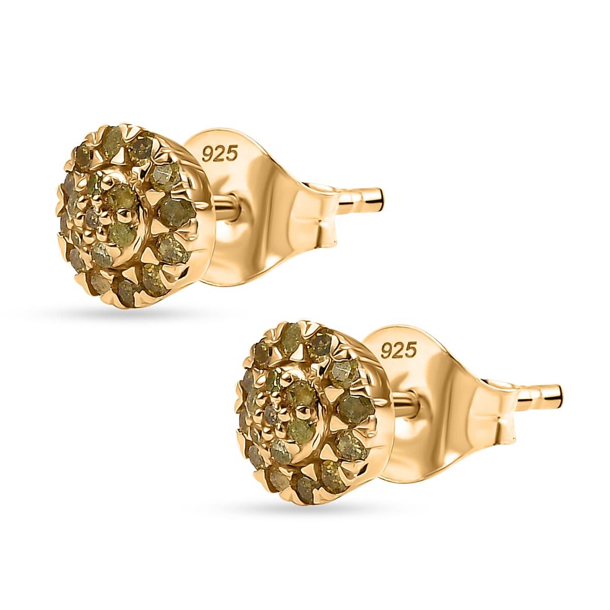 D'Joy Yellow Diamond 0.23 ctw Blooming  Flower Stud Earrings in 18K Vermeil Yellow Gold Over Sterling Silver image number 3