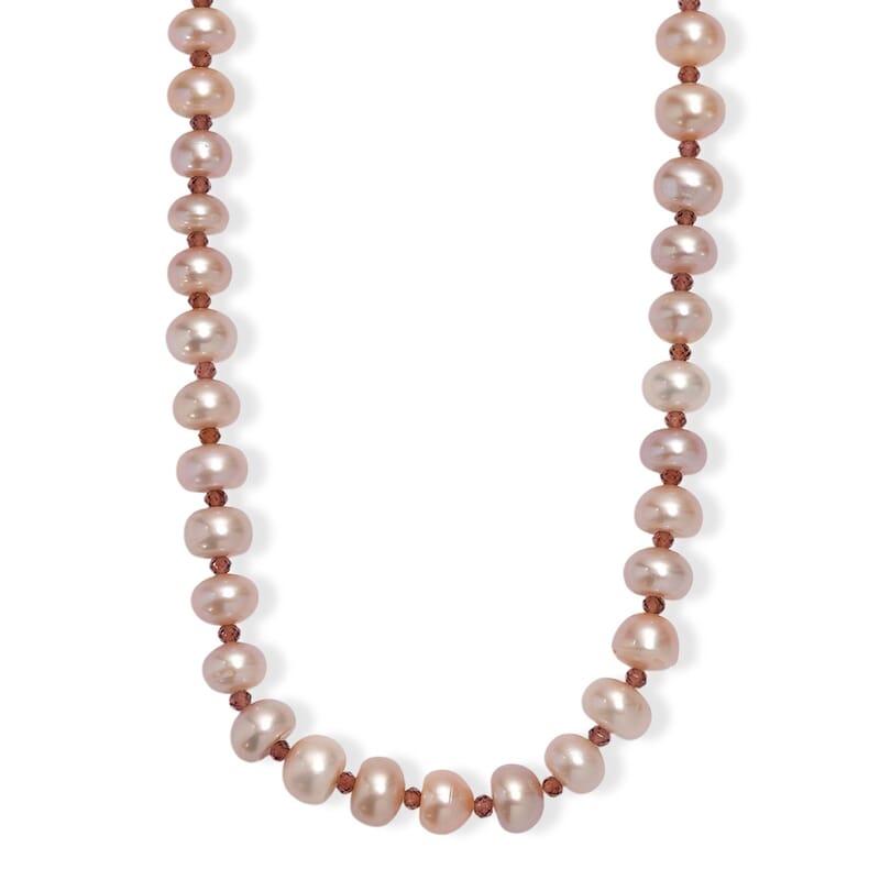 Pink Freshwater Pearl and Orissa Rhodolite Garnet 10.00 ctw Necklace in 18K Vermeil Rose Gold Over Sterling Silver 18 Inches