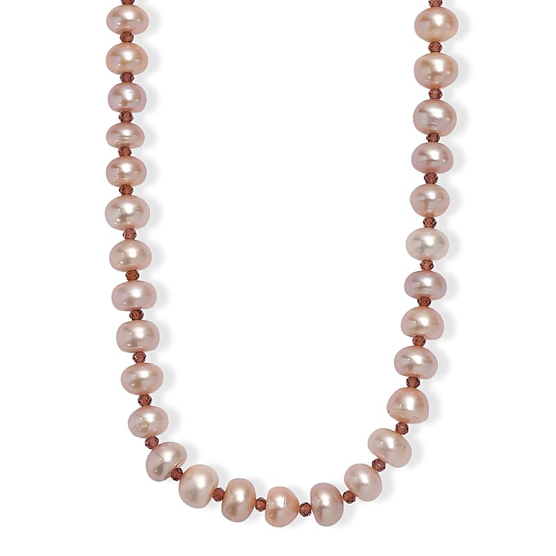 Pink Freshwater Pearl and Orissa Rhodolite Garnet 10.00 ctw Necklace in 18K Vermeil Rose Gold Over Sterling Silver 18 Inches