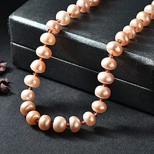 Pink Freshwater Pearl and Orissa Rhodolite Garnet 10.00 ctw Necklace in 18K Vermeil Rose Gold Over Sterling Silver 18 Inches