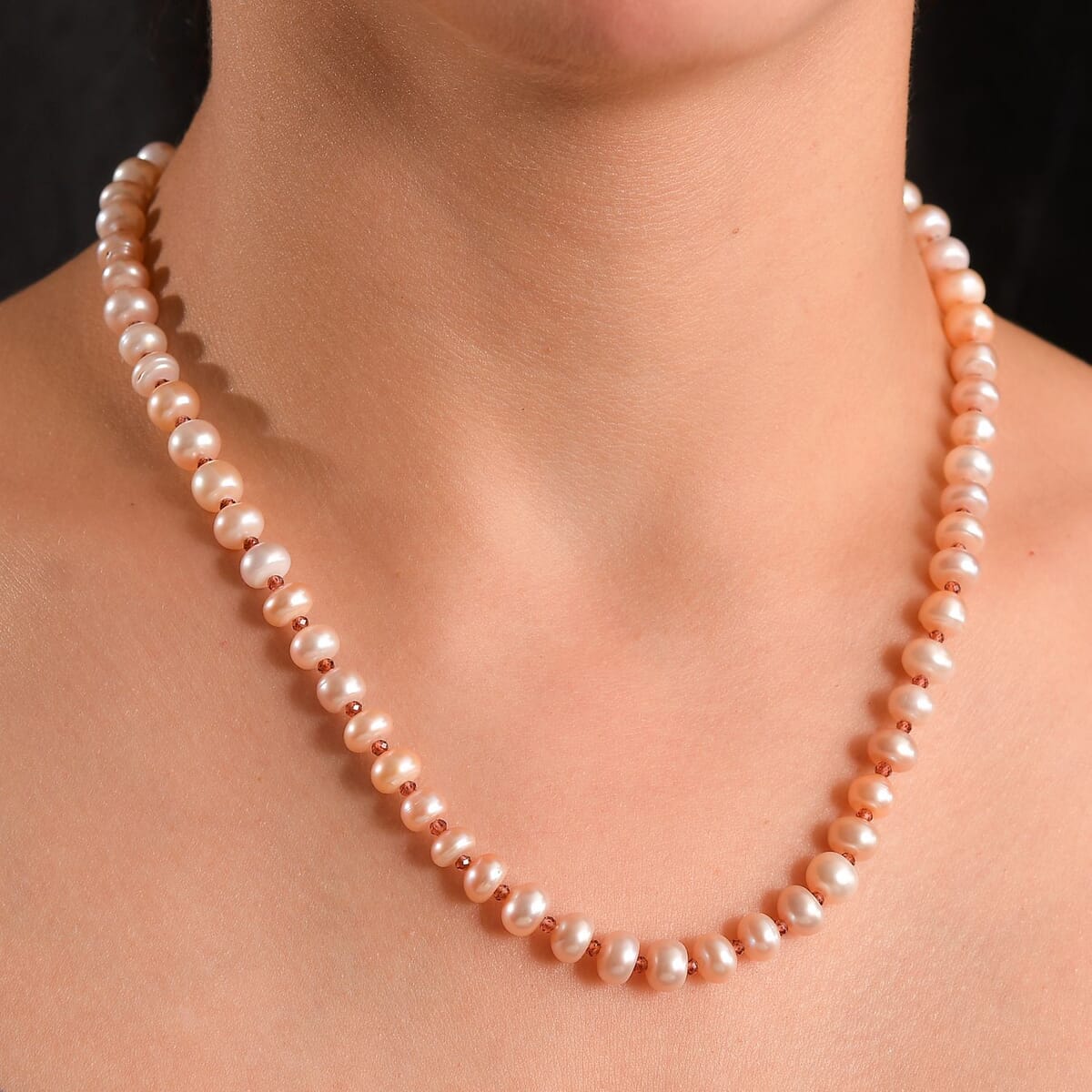 Pink Freshwater Pearl and Orissa Rhodolite Garnet 10.00 ctw Necklace in 18K Vermeil Rose Gold Over Sterling Silver 18 Inches image number 2