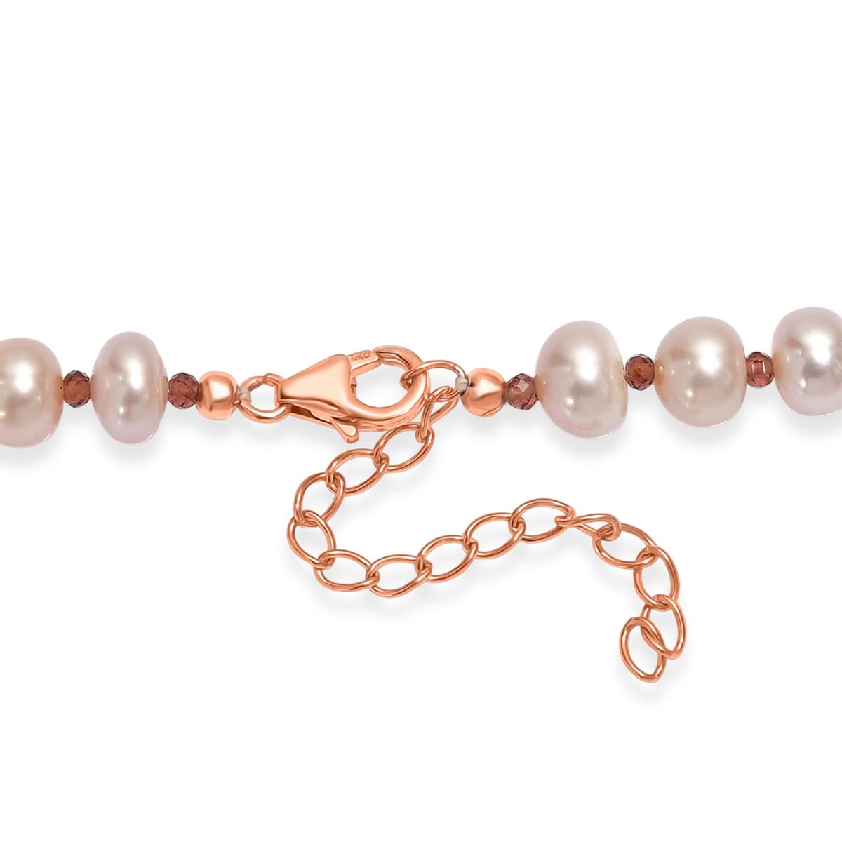 Pink Freshwater Pearl and Orissa Rhodolite Garnet 10.00 ctw Necklace in 18K Vermeil Rose Gold Over Sterling Silver 18 Inches image number 4