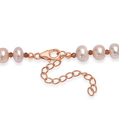 Pink Freshwater Pearl and Orissa Rhodolite Garnet 10.00 ctw Necklace in 18K Vermeil Rose Gold Over Sterling Silver 18 Inches