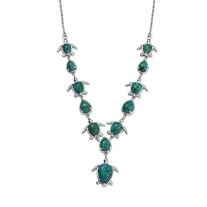 Ever True Chrysocolla 19.20 ctw Traveling Turtle Necklace in Platinum Bond 18 Inches