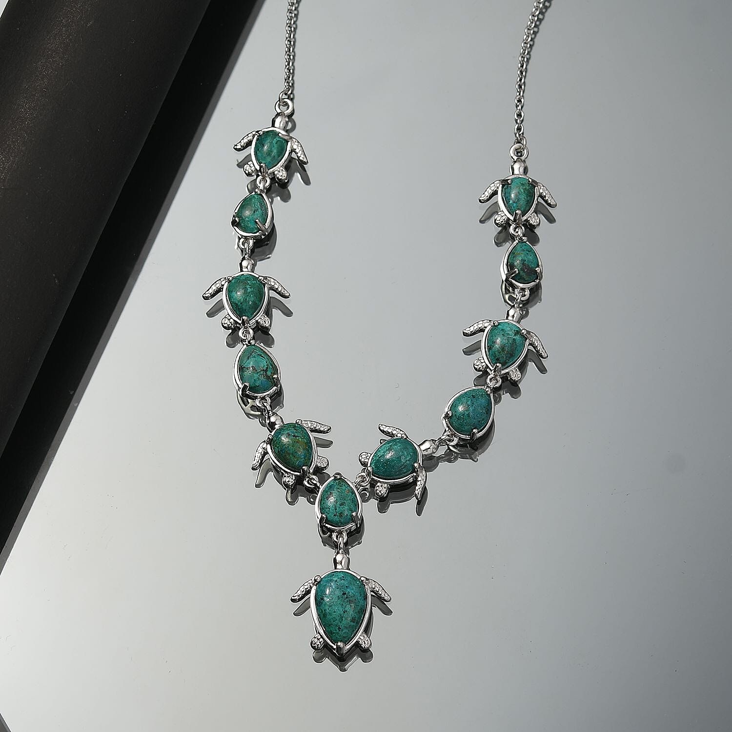 EverTrue Chrysocolla 19.20 ctw Traveling Turtle Necklace in Platinum Bond 18 Inches
