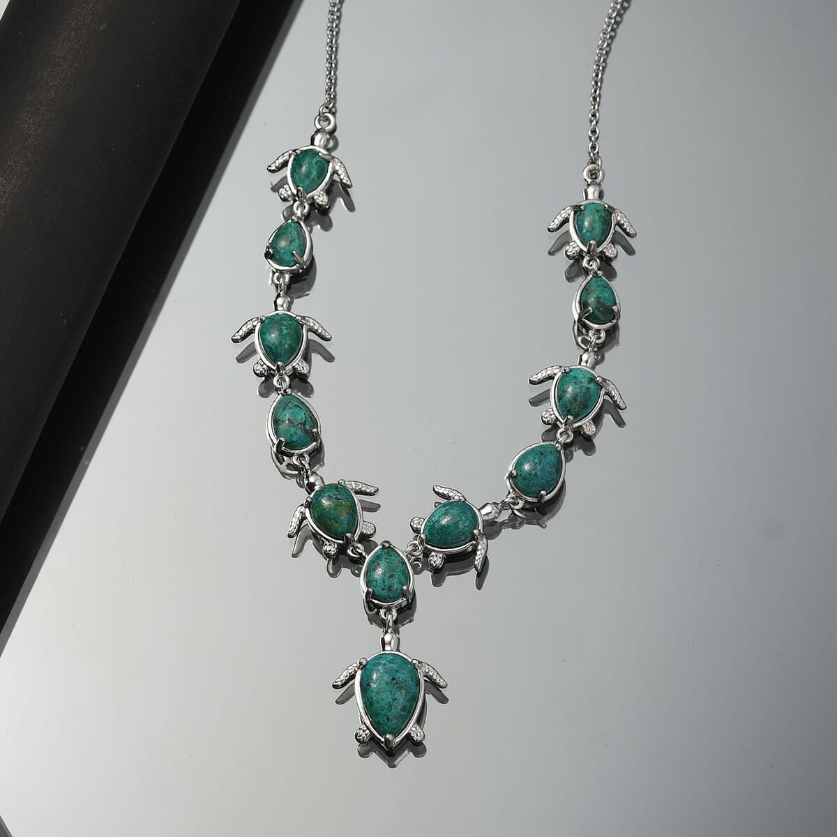 Ever True Chrysocolla 19.20 ctw Traveling Turtle Necklace in Platinum Bond 18 Inches image number 1