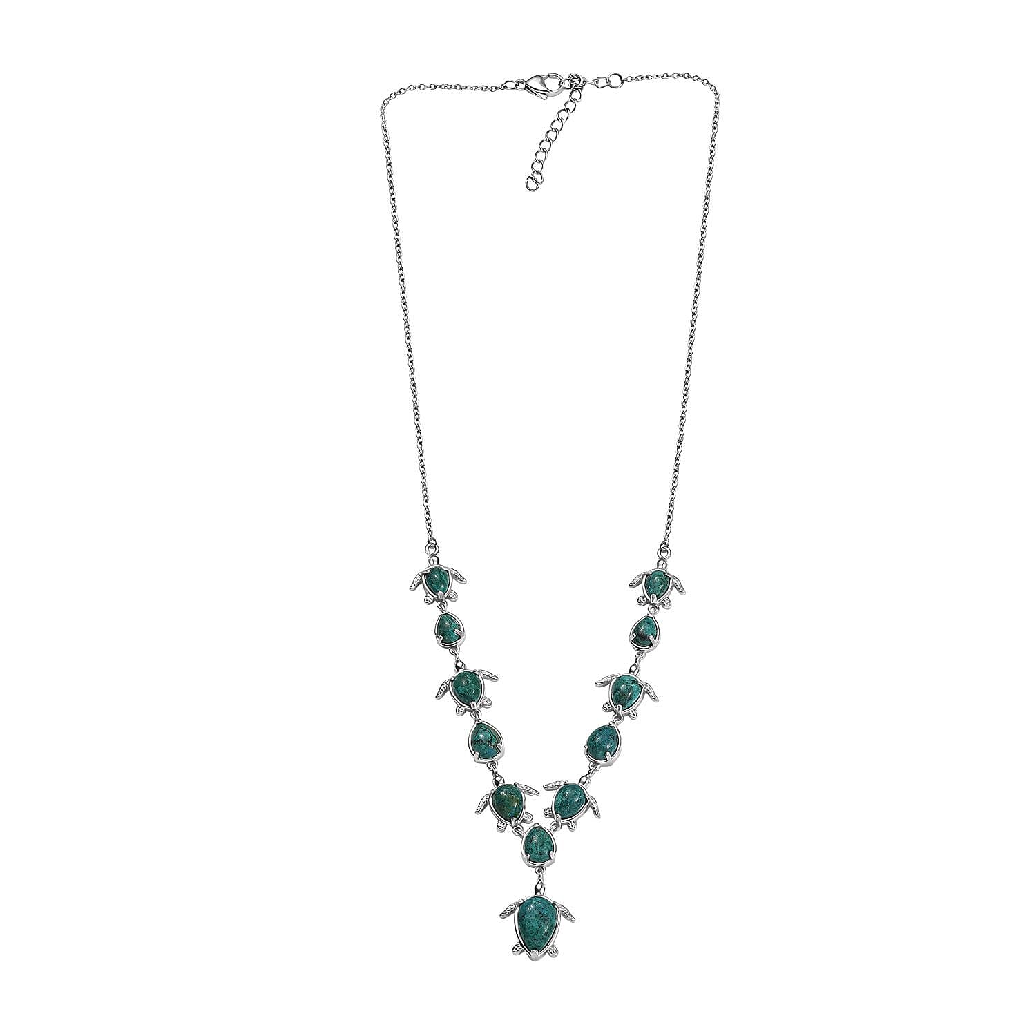 EverTrue Chrysocolla 19.20 ctw Traveling Turtle Necklace in Platinum Bond 18 Inches