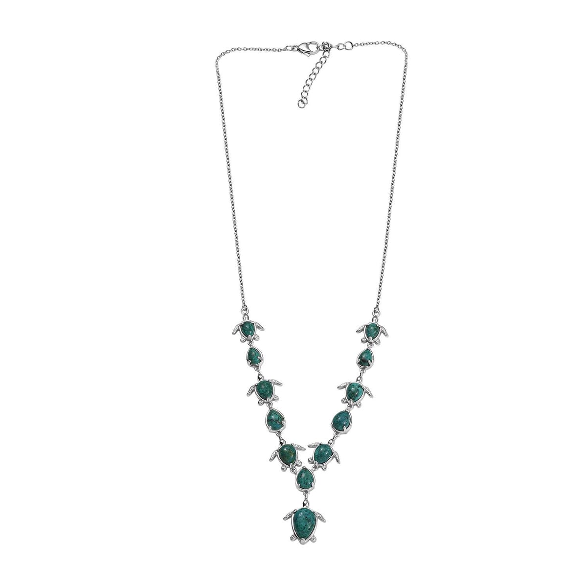 Ever True Chrysocolla 19.20 ctw Traveling Turtle Necklace in Platinum Bond 18 Inches image number 3