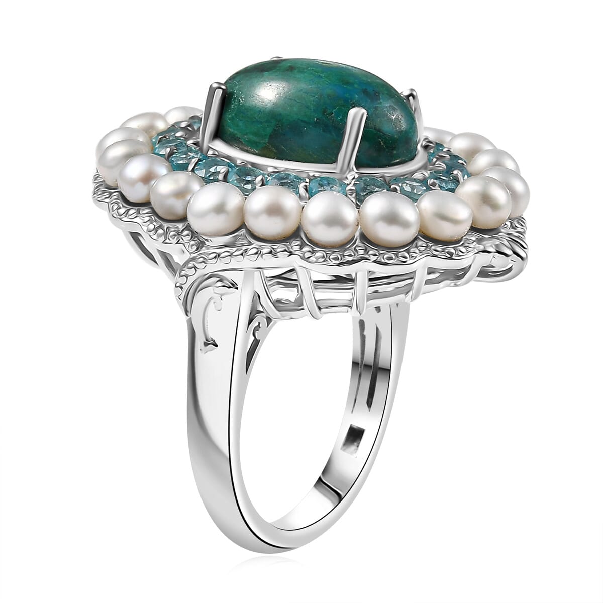 Ever True Chrysocolla and Multi Gemstone 13.75 ctw Embraces the Ocean Ring in Platinum Bond (Size 10.0) image number 3