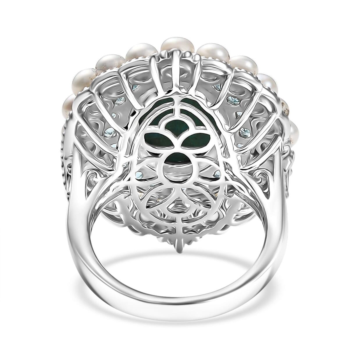 Ever True Chrysocolla and Multi Gemstone 13.75 ctw Embraces the Ocean Ring in Platinum Bond (Size 10.0) image number 4